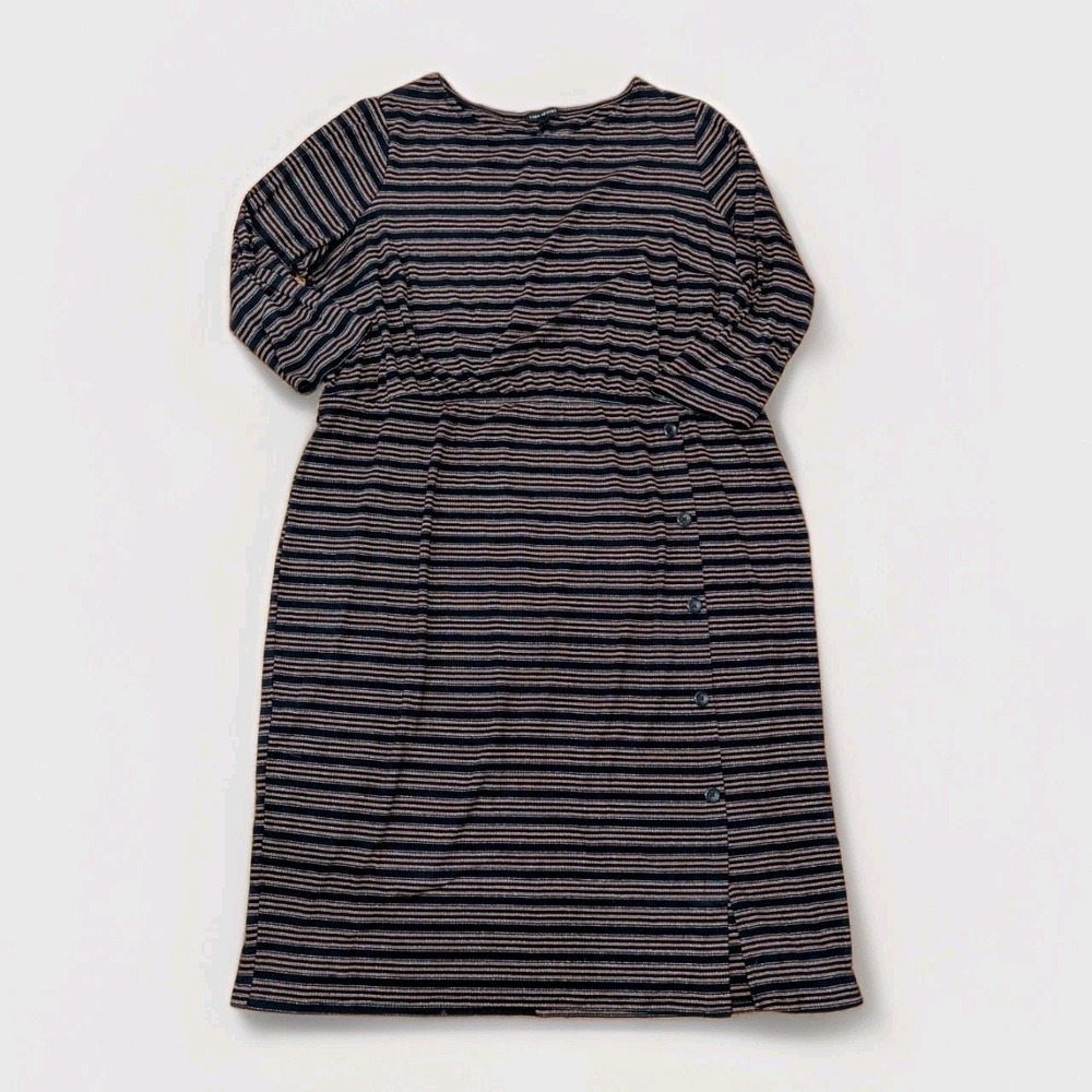 Plus Size Coastal Striped Midi Dress Lane Bryant Button Slit 26/28 Navy Metallic
